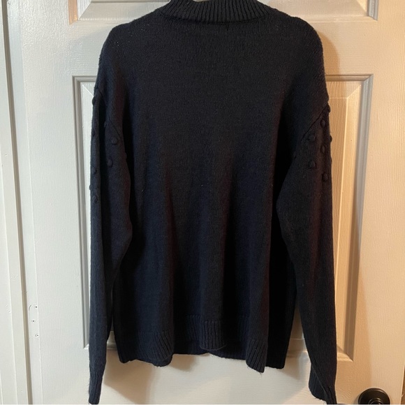 Nordstrom By Design Cupid Pompom Mock Neck Sweater Navy Blue Medium EUC - Picture 3 of 9